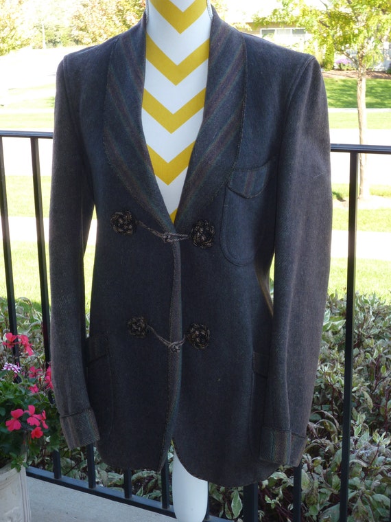 Wool Smoking Jacket with 2 Frog Closures. Vintage