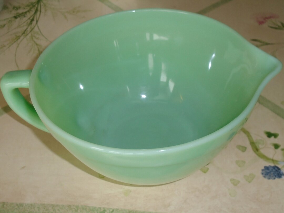 Jadeite Fire King Mixing Bowl, Large Mixing Bowl Spout and Handle