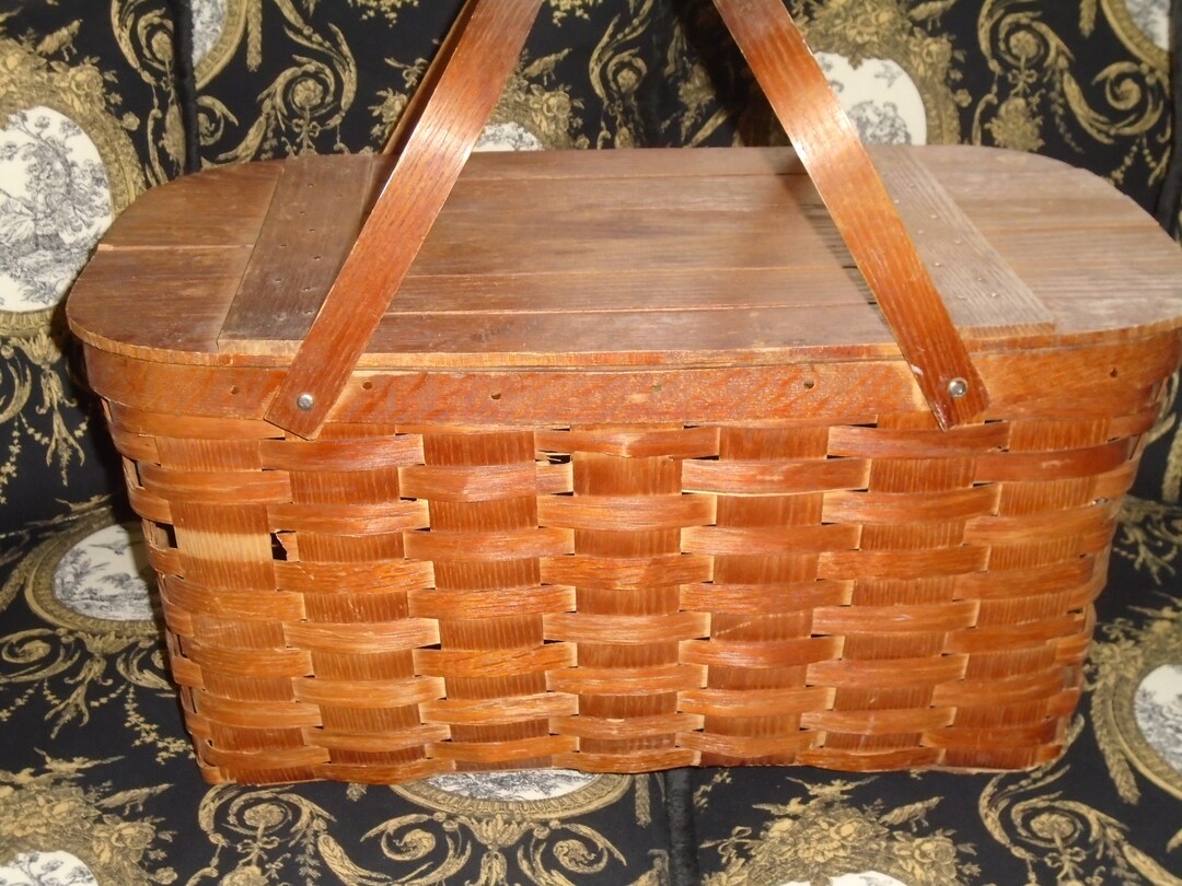 Wovnpicnic Basket by Jerywil, Woven Oak Wood Slats, Picnic Basket