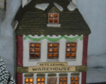 Dept 56 Dickens' Village 1986 "M. Fezziwig Warehouse" #65005 Hand-Painted Porcelain Christmas Building in Excellent Condition