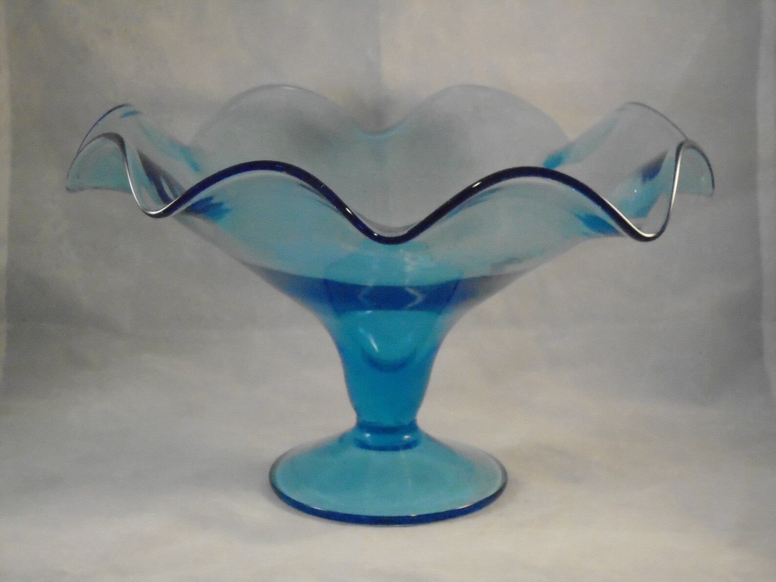 Blue Glass Compote Bowl With Ruffled Rim 9.5x Etsy