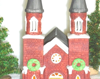 Dickens Village Brick Abbey, Straight Spires, 1987, Dept 56