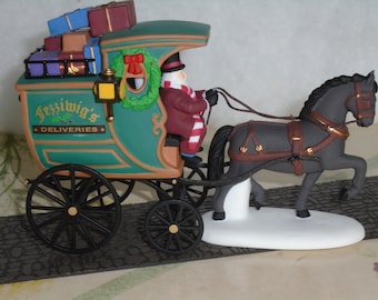 The Fezziwig Delivery Wagon, Dept 56, Dickens' Village holiday scene. 1996, now retired, very good condition. Styrofoam and original sleeve.