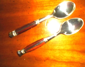Thai Inlaid WoodSpoons.  9, Demitasse Spoons, Brass and Teakwood Spoon Set. New and unused