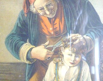 First Haircut Picture- WON'T I BE A FRIGHT ~ Maybe Grandpa giving hair cut! Charming Victorian