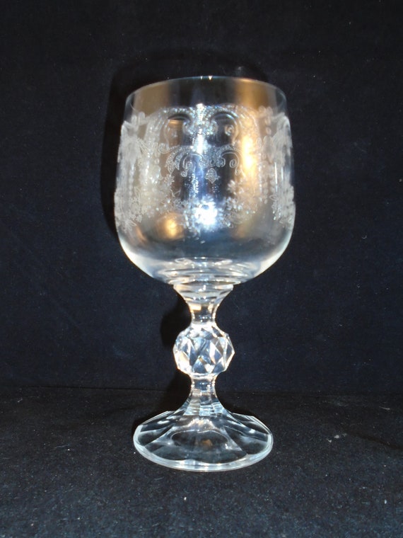 Vintage Bohemia Crystal, Cascade Bell Etched Crystal Wine Glasses