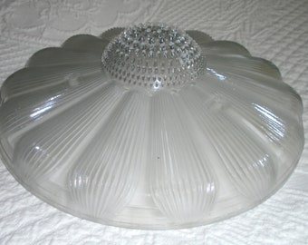 Flower Ceiling Light Fixture Shade, Frosted Petals and Clear Glass Shade 1950's - 1960's. Mid Century Modern Modernist Original