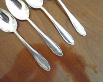 Teaspoons, 4 Nirosta Pattern, scrolled edge, Silverplate Germany 1950's or 60's.