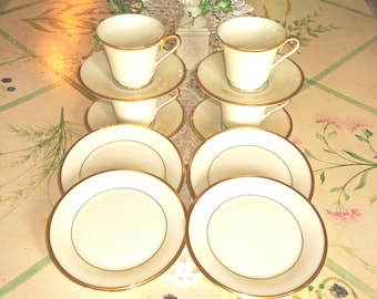 Lenox ETERNAL, 4, Dessert Plates, 4 Cups & Saucer sets.