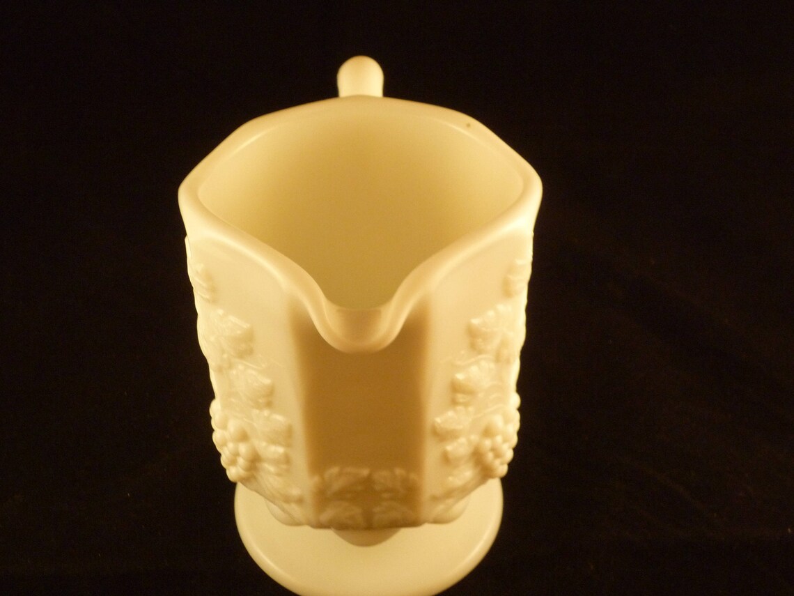 Westmoreland Milk Glass Pitcher / Grapevine Pattern Handle is Etsy
