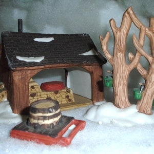 New England Village Series, Maple Sugaring, Department 56. Village accessory 3-piece set was introduced in 1987, retired in 1989. Rare