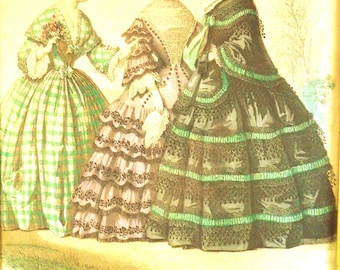 Antique Jules David Fashion Plate, Framed Ball Gowns Print