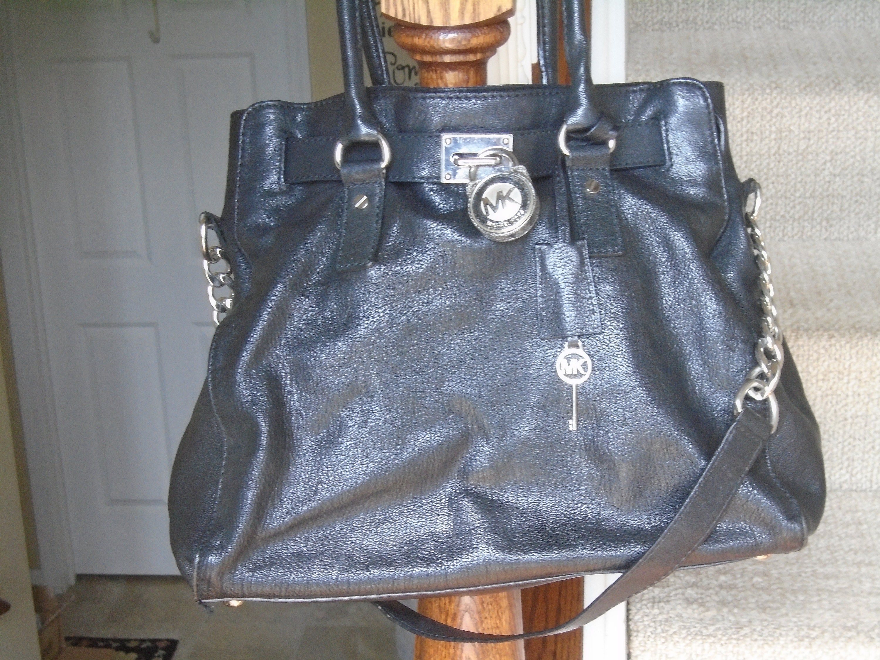 Michael Kors Hamilton Satchel Bag with silver Chain - Black