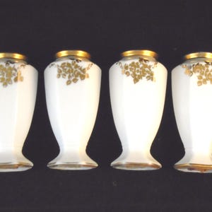 2 Sets Salt & Pepper Shakers, Stamped Bavaria Favorite. Hexagonal Hand Painted Gold White. 2 Sets Available. Bridal Wedding.