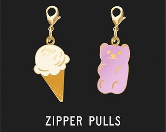 2-Pack Design Enamel Zipper Pulls - Kim Kight - Ruby Star Society - Gummy Bear and Ice Cream