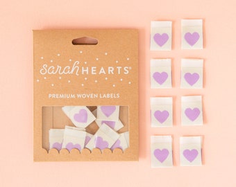 Sarah Hearts - Purple Heart Woven Labels  - Sewing Woven Clothing Label Tags