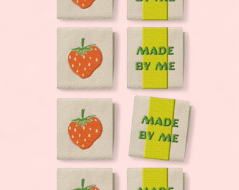 Set of 8, Made By Me Strawberry Square Garment Labels by Matchy Matchy Sewing Club