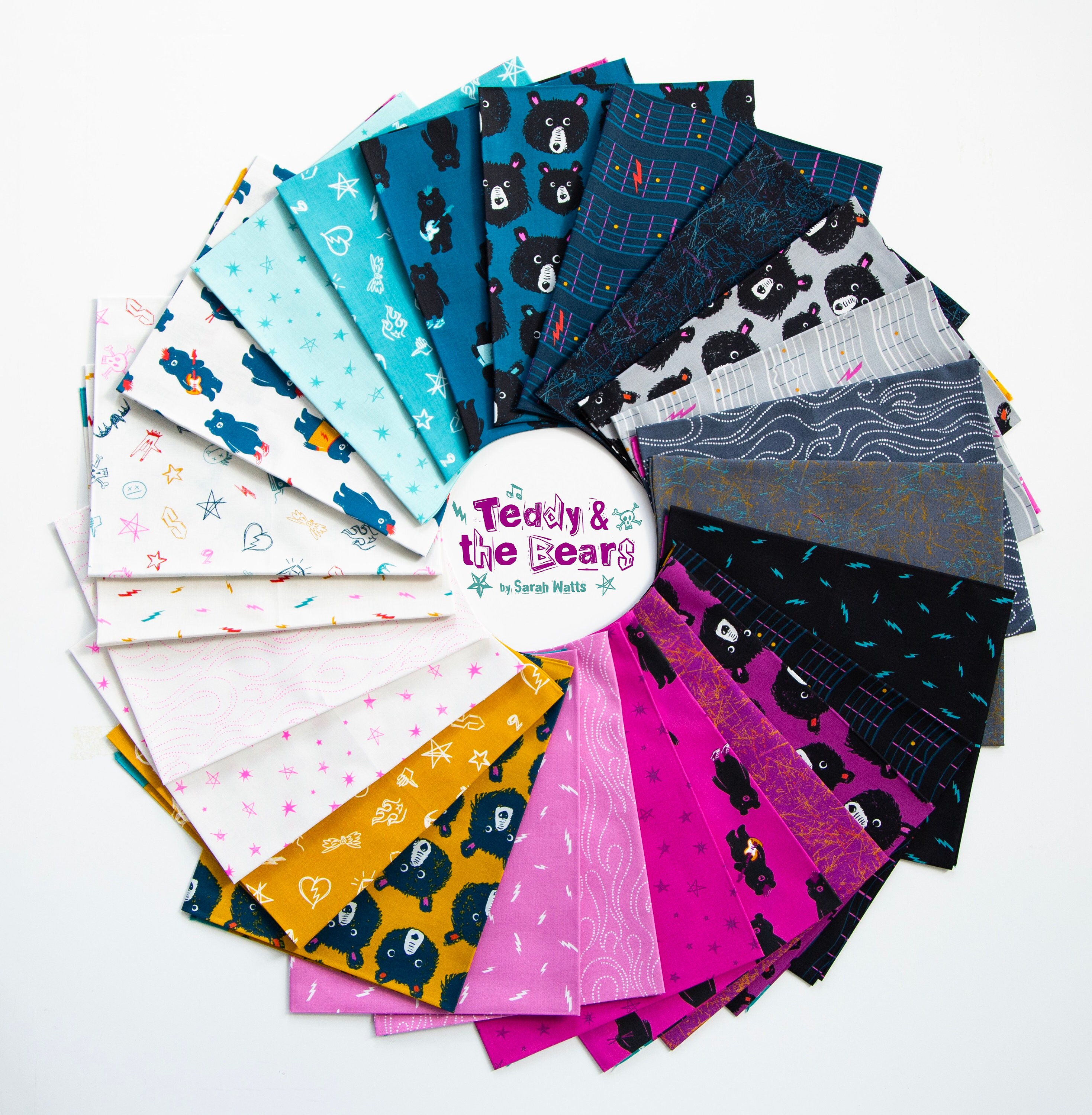 Teddy and the Bears Groupie Novelty Doodles Multi - Sarah Watts - PER QUARTER METRE Teddy and the Bears Groupie Novelty Doodles Multi - Sarah Watts - PER QUARTER METRE