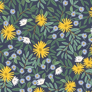 New! 1/2 Yard - Rifle Paper Co. - Bramble Collection - Daisy Fields - Navy CANVAS Metallic Fabric - RP905-NA6CM