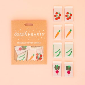 Sarah Hearts - Vegetable Multipack - Sewing Woven Clothing and Quilt Labels