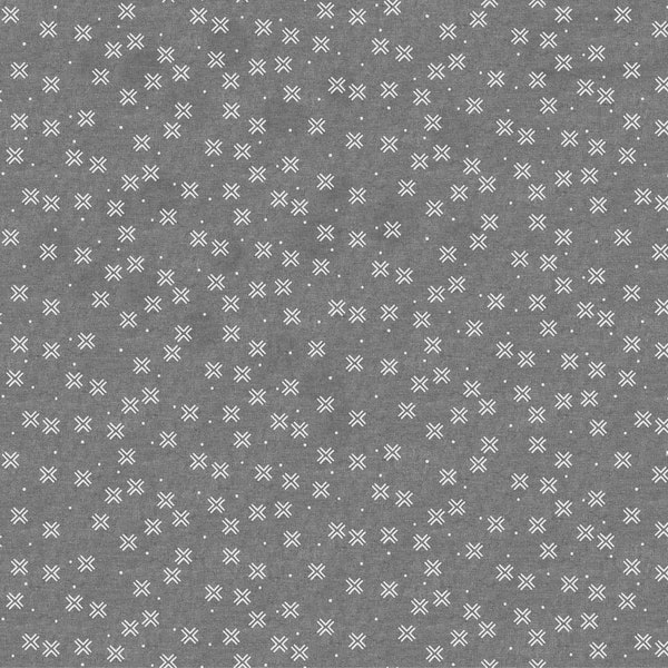 Figo Fabrics - Harmony - 1/2 Yard - Cotton Linen - Gray Crosses