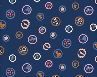 Kingyo - 1/2 Yard Fabric, Japanese Icons in Navy by Lemonni for Figo Fabrics| Japanese Design, Kawaii, Food, Blue, Circles