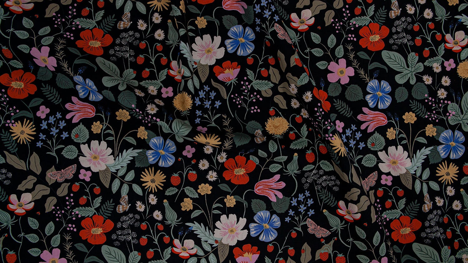 Wildflower Field-black CANVAS Fabric, Rifle Paper Co. Cotton Linen Blend,  Meadow Collection, Upholstery Fabric, Cottonsteel Fabrics 