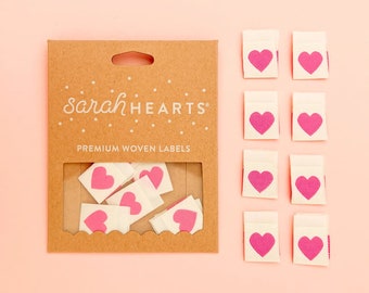 Sarah Hearts - Pink Heart Woven Labels - Sewing Tags