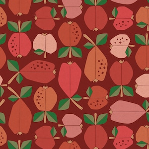 1/2 Yard CANVAS- Under the Apple Tree - Orchard - Vermilion Unbleached CANVAS Fabric - Loes Van Oosten - Cotton and Steel