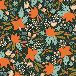 Rifle Paper Co Fabric 1/2 Yard - Holiday Classics - Poinsettia - Evergreen Metallic Fabric - RP602-EV1M - Ready to Ship