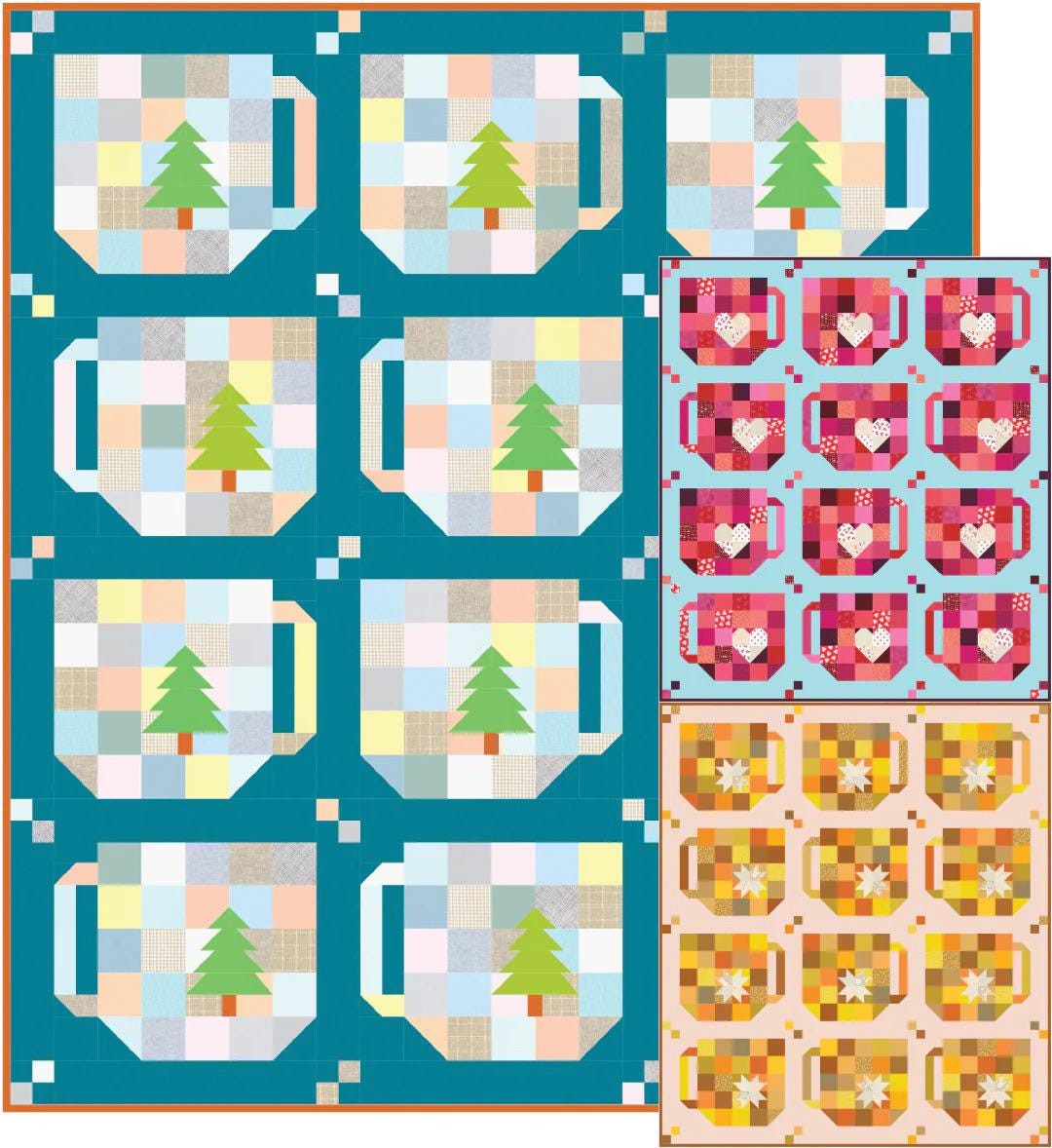 Patchwork Mugs Quilt PRINTED PAPER Pattern - Designed by Satomi Quilts