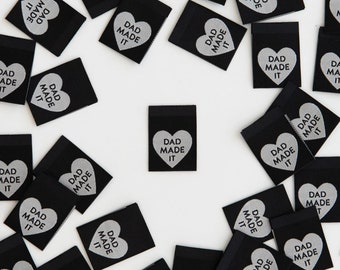 Dad Made It Heart Woven Labels - Sewing Woven Clothing Tags
