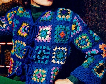 Crocheted Granny Square Jacket Pattern Digital Download Vintage Crochet Pattern