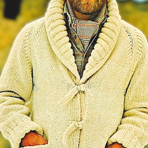 Knitted Men&#39;s Cardigan Jacket Pattern Digital Download Vintage Knitting Pattern