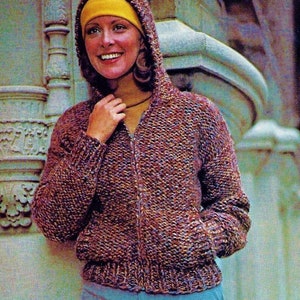 Easy Knitted Hooded Jacket Pattern Digital Download Vintage Knitting Pattern