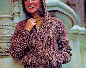Easy Knitted Hooded Jacket Pattern Digital Download Vintage Knitting Pattern