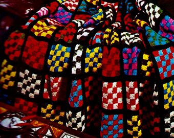 Checkerboard Squares Afghan Vintage Crochet Pattern Instant Download