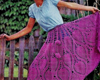 Vintage gehaakte rok of poncho met ananassteek (digitale download)