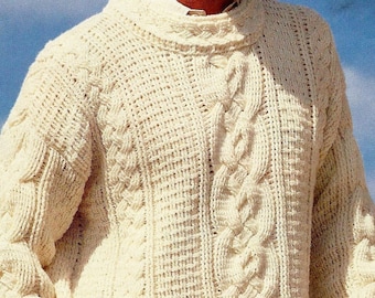 Crocheted Men's Fisherman Cable Sweater Pattern Digital Download Vintage Crochet Pattern