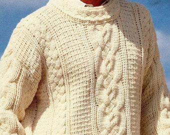 Crocheted Men's Fisherman Cable Sweater Pattern Digital Download Vintage Crochet Pattern