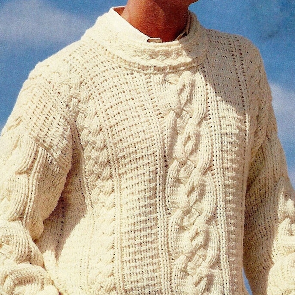 Crocheted Men's Fisherman Cable Sweater Pattern Digital Download Vintage Crochet Pattern