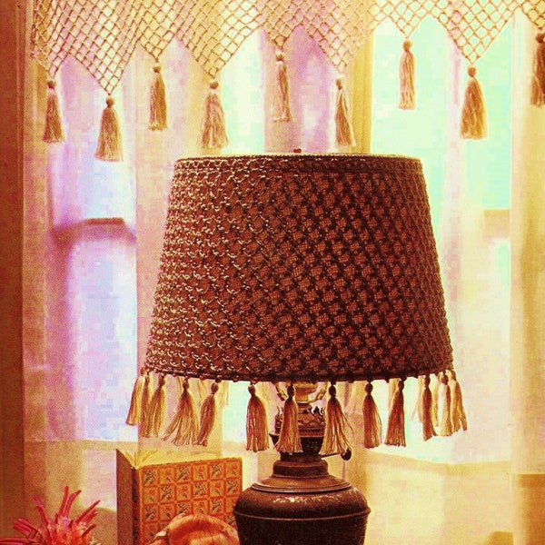 Crocheted Lampshade Cover and Matching Tasseled Valance Patterns Digital Download Vintage Crochet Patterns