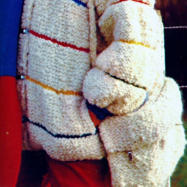 Knitted Hooded Coat with Muff Patterns Digital Download Vintage Knitting Pattern