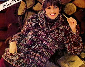 Very Easy Knitted Sweater with Hat Patterns Digital Download Vintage Knitting Pattern