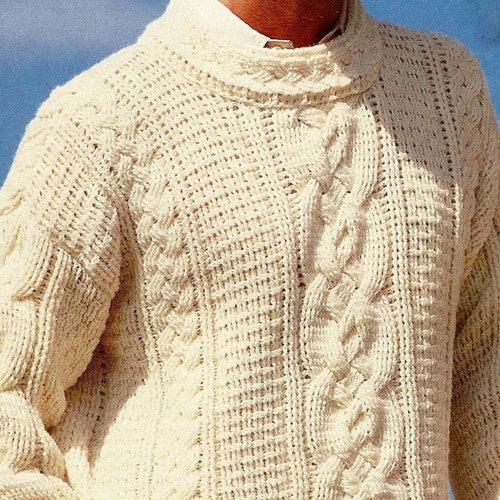 Vintage Crochet Pattern Cable Knit Button up Cardigan Sweater - Etsy