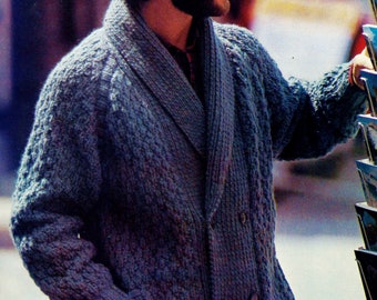 Men's Cable Cardigan Knitting Pattern Vintage 70s Bulky Yarn Man's ...