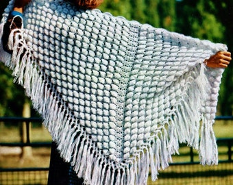 Crocheted Puff Stitch Shawl Pattern Digital Download Vintage Crochet Pattern