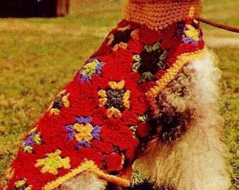 Crocheted Granny Squares Dog Coat Pattern Digital Download Vintage Crochet Pattern