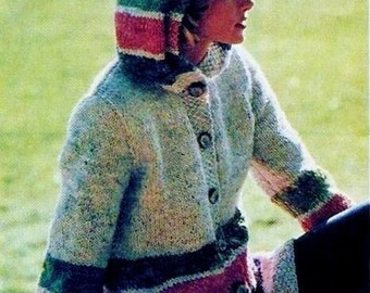 Knitted Hooded Cardigan Sweater Pattern Digital Download Vintage Knitting Pattern