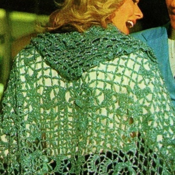 Crocheted Hooded Irish Crochet Shawl Pattern Digital Download Vintage Crochet Pattern